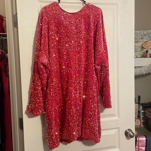 Boohoo Sequin Batwing Shift Dress (Plus)